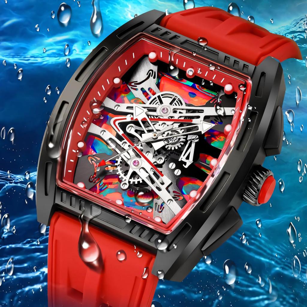New Business Cool Wine Barrel Shaped Hollowed Dial Men's Wristwatch Silicone Strap Waterproof Luminous Quartz Male Watch