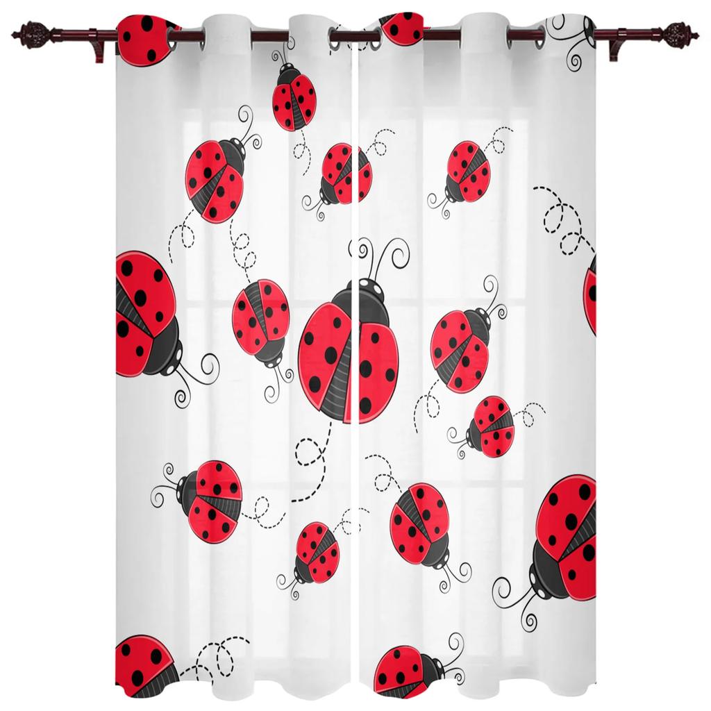 Black Ladybug Modern Hallway Curtains Red and For Living Room Spaces Kitchen Spaces Boys and Girls Bedroom Full Length Curtain For Window Spaces