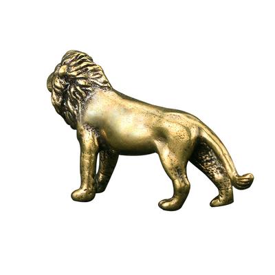 Vintage Decor Brass Lion Ornament Compact Craft Gift Miniature Figurine Home Desk Decoration Lifelike Statue Golden Man