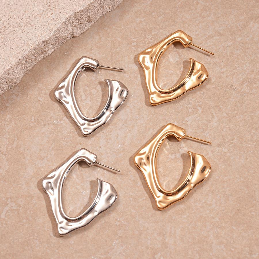 Metallic irregular geometric rhombus silver needle earrings niche high-end personalized simple earrings women