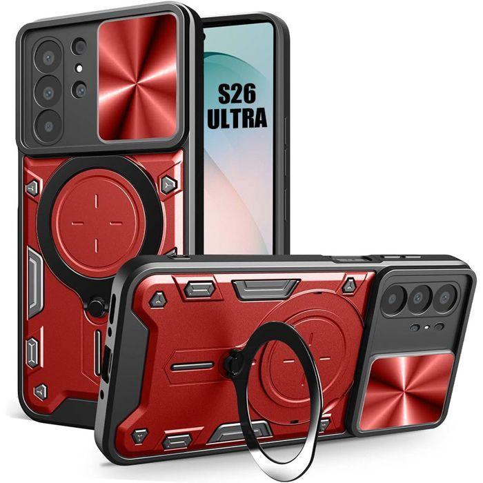Coque pour Samsung Galaxy S26 Ultra, Protection Rigide Antichoc avec Anneau et Cache Objectif Rouge