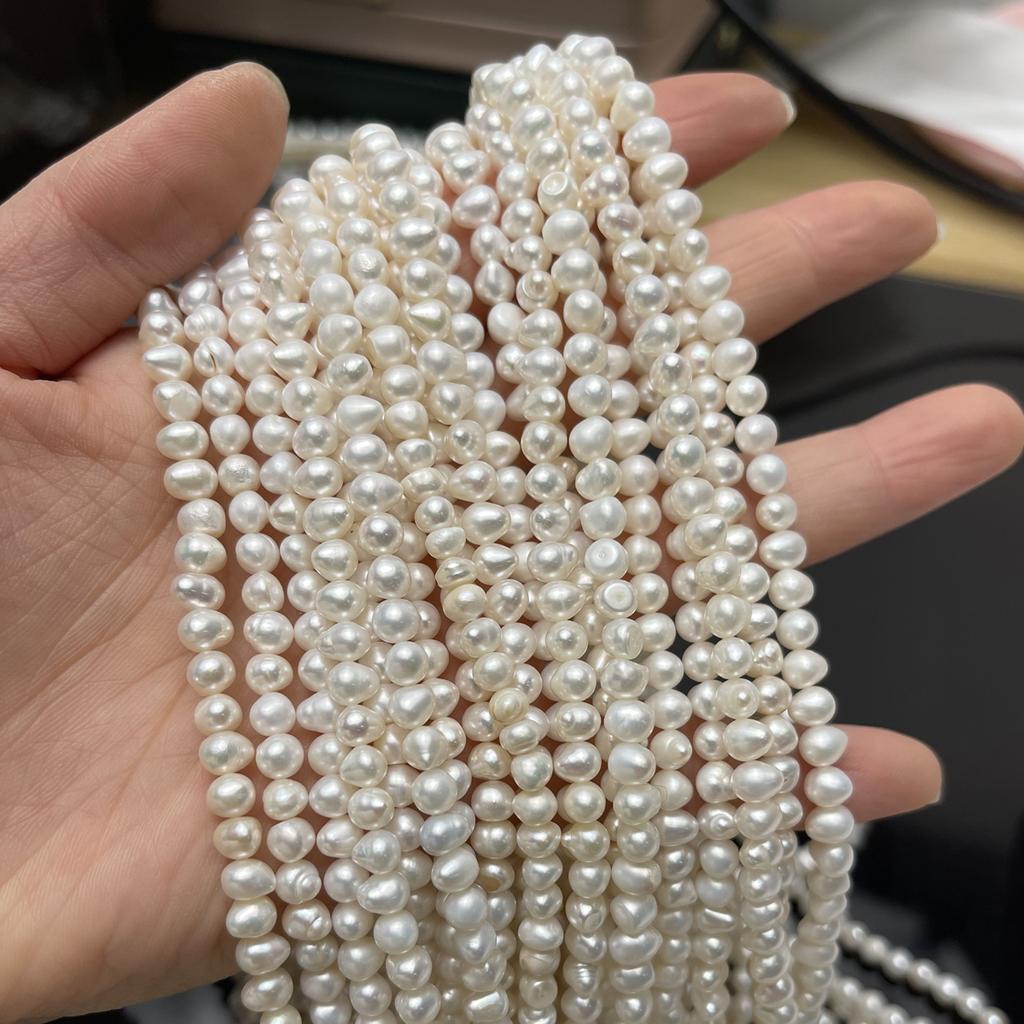 1String, White Natural Freshwater Pearls Beads,4-5mm, for DIY Necklaces Bracelets, Jewelry Making 36cm