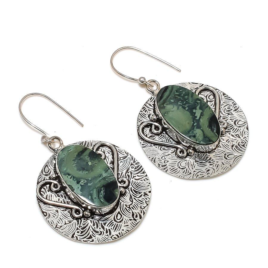 Natural Kambaba Jasper Gemstone 925 Sterling Silver Jewelry Earring 2.17" ZS-1423