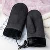 Unisex Autumn/Winter Neck-Hanging Windproof Cycling Mittens, Faux Suede Plush, Warm, Cross-Stitched, Christmas Gloves.