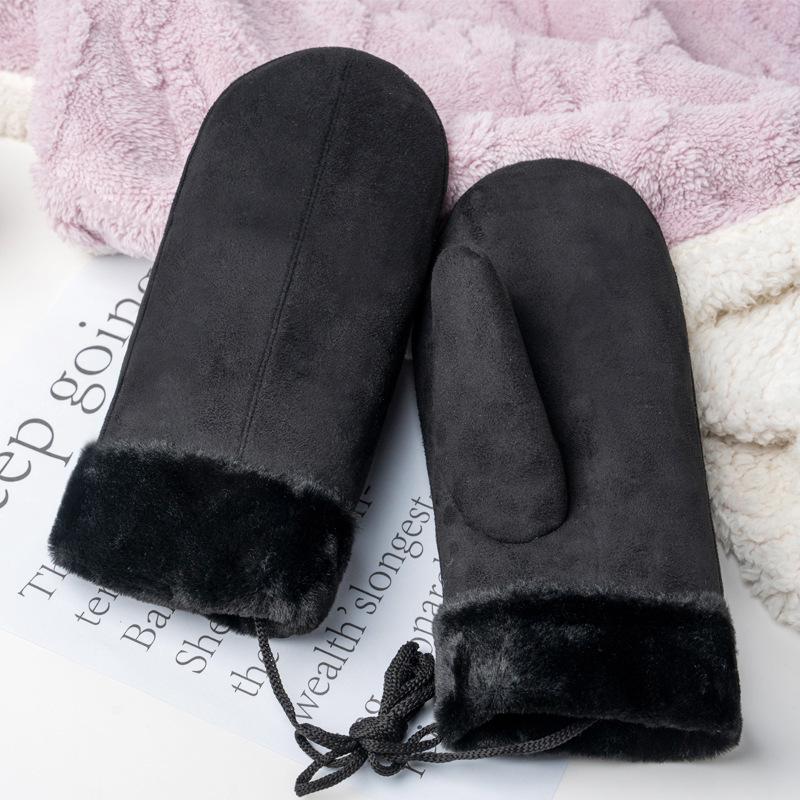 Unisex Autumn/Winter Neck-Hanging Windproof Cycling Mittens, Faux Suede Plush, Warm, Cross-Stitched, Christmas Gloves.