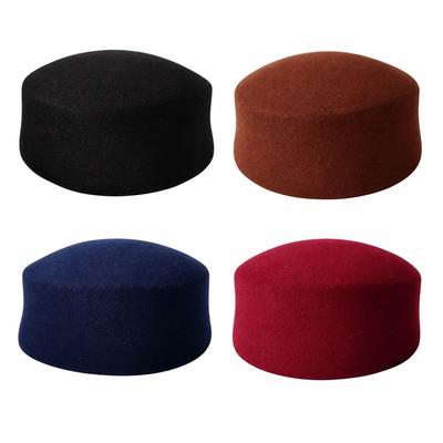Solid Wool Pillbox Hat Wool Round Dress Hat New Painter Hat  Daily Outfits
