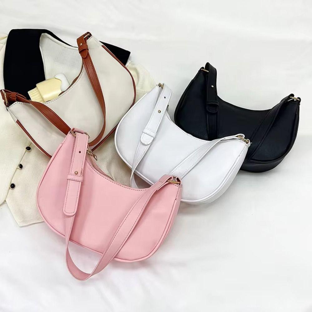 PU Leather Ladies Handbag Simple Armpit Bag Portable Half Moon Underarm Bag  Women