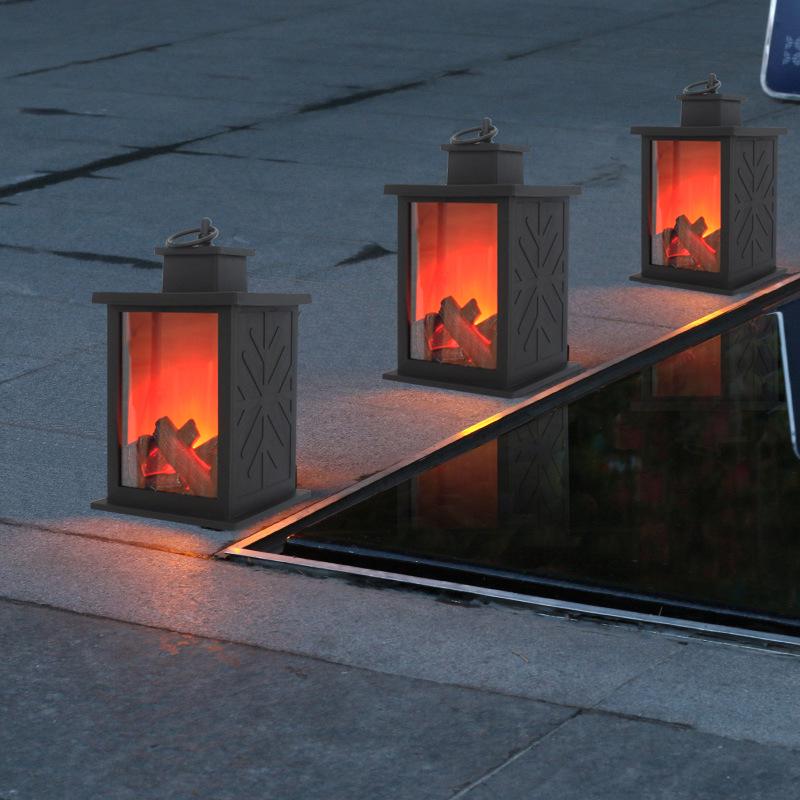 Liten vindlampe Flammelampe Oljelampe Stearinlys Svart Kull Brann Peislampe Spøkelsesfestival Dekorasjon Rekvisitter Lysende Ornamenter