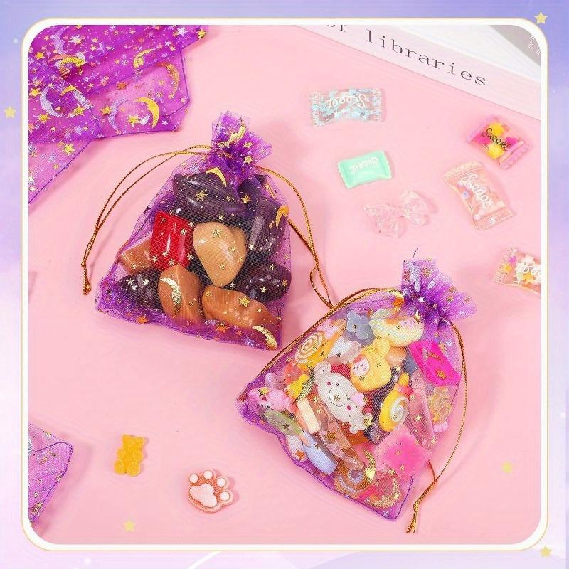 50pcs Moon Stars Drawstring Organza Bags Jewelry Gift Bags Pouches Golden Star Organza Favor Pouches for Christmas Wedding Party