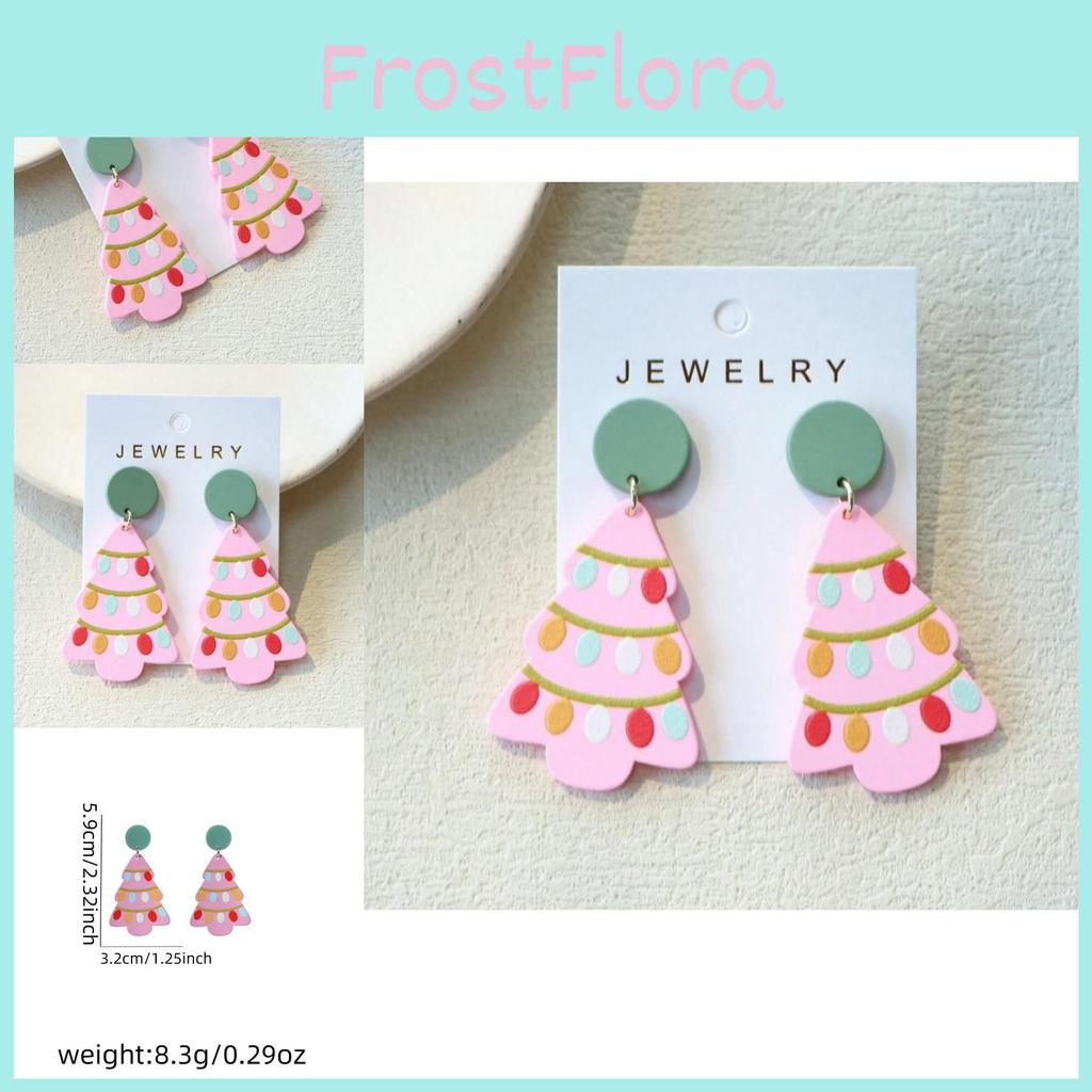 Charming Creative Cartoon Dopamine Christmas Tree Acrylic Earrings For Women