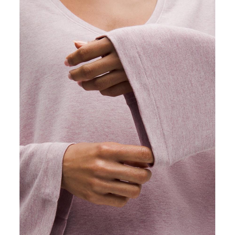 Lululemon Becalm V Neck Bell sleeVe Shirt Heathered Porcelain Pink