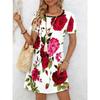 Ladies' Summer Short Sleeve Round Neck Casual Dress 3D Red Rose Pattern Print Comfortable Elegant Women's Clothing