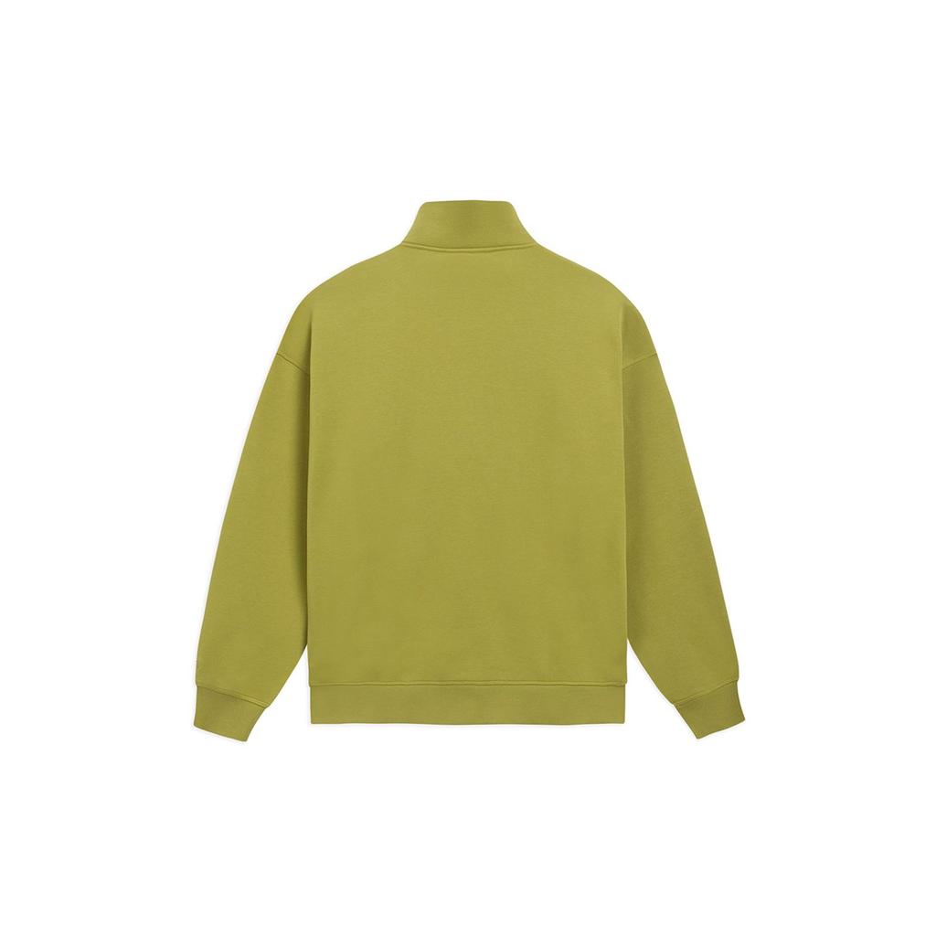 Li Ning Sports Lifestyle Series Solid Color Stand Collar Long Sleeve Pullover Sweatshirt Men Sweatshirt Long-Green-Branch AWDSA05-3