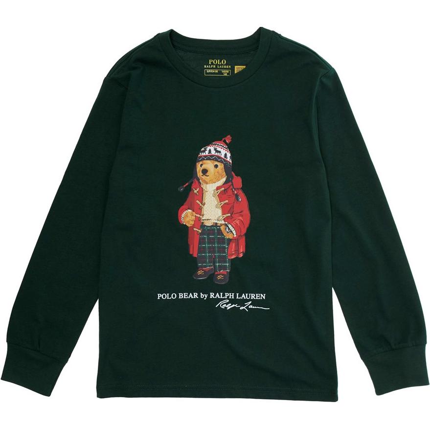 

Детская футболка с длинным рукавом и круглым вырезом Polo Ralph Lauren с мультяшным принтом, детские топы, темно-зеленый 323883620-009 L