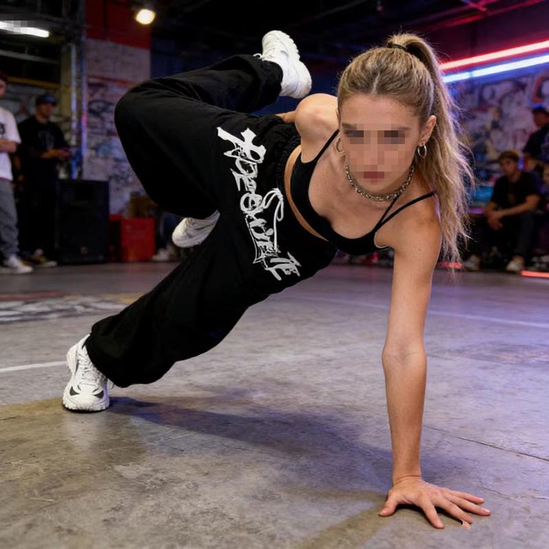 High-Waisted Drawstring Jazz Dance Hip Hop Sports Pants for Women