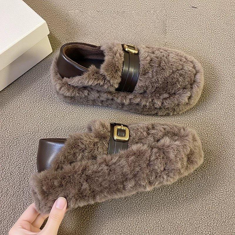 Women S Casual Slip On Thick Sole Lamb Wool Cotton Shoes For Pregnant Women