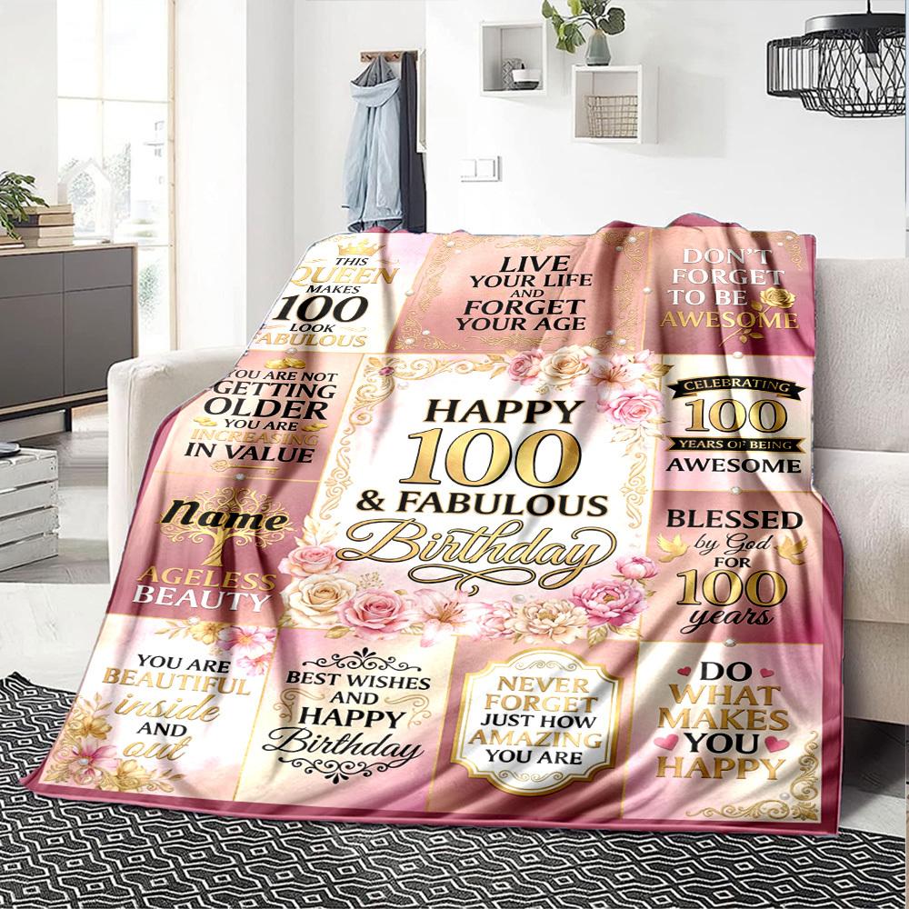 Happy 100Th Birthday 1926 Themed Blanket Personalized Name Soft Warm And Versatile For Sofa Bed Office And Travel Machine Washable Comfortable In All