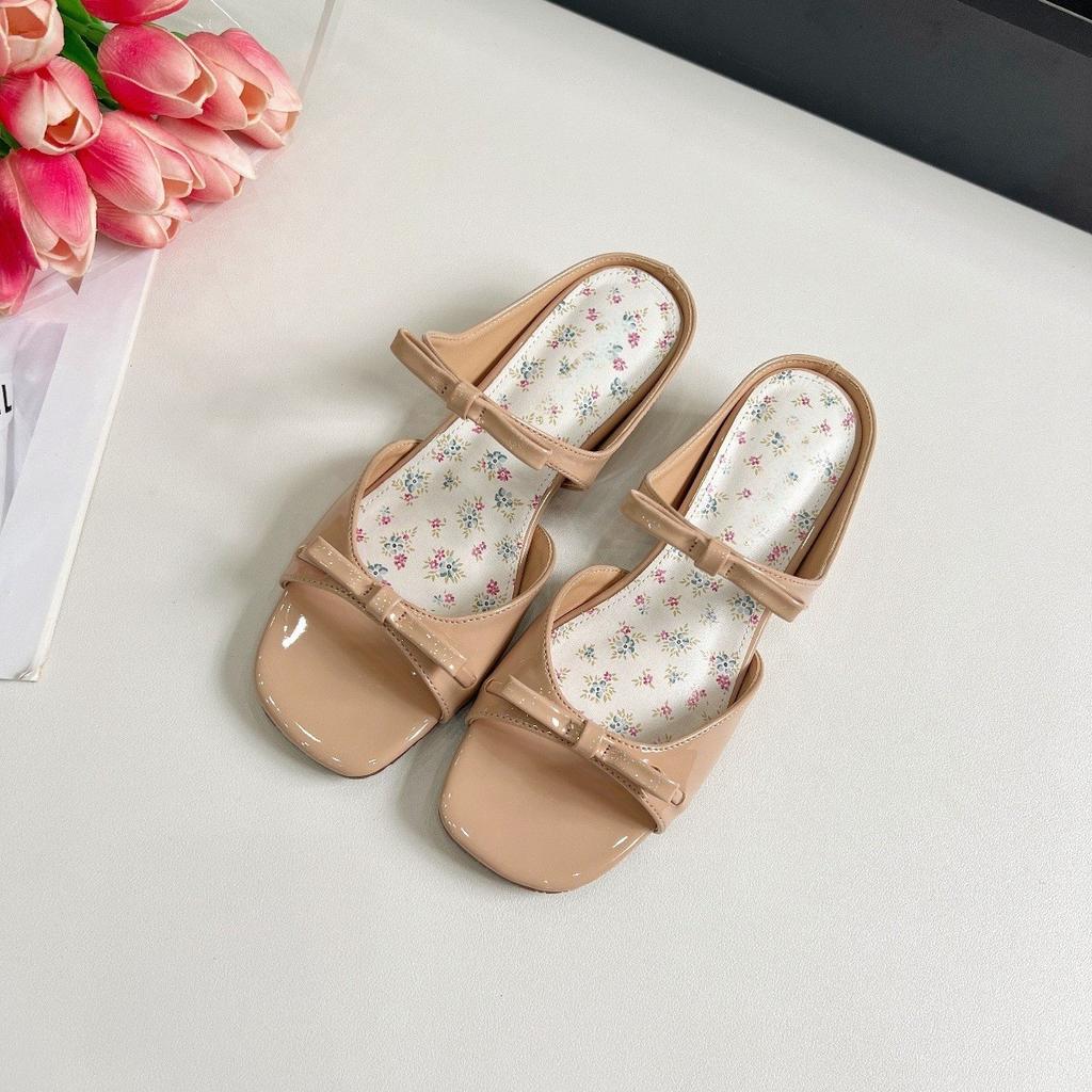 Height Increase 5cm Bow Word with Open Toe Cool Slippers Women's 25 Summer New Idyllic Floral Broken Heel Sandals