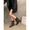Women's Slouched Ruched Fold Over Boots Covered Heel Slouchy Ankle Boots Wide Calf Pointed Toe Casual Boots for Women Low Chunky Block Heel Booties