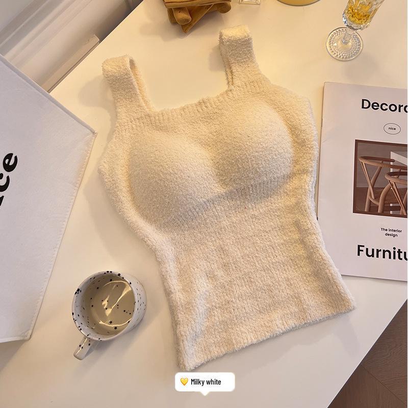 Integrated Lamb Plush Camisole Vest with Chest Pads - Warm Bra-Free Layer for Fall & Winter