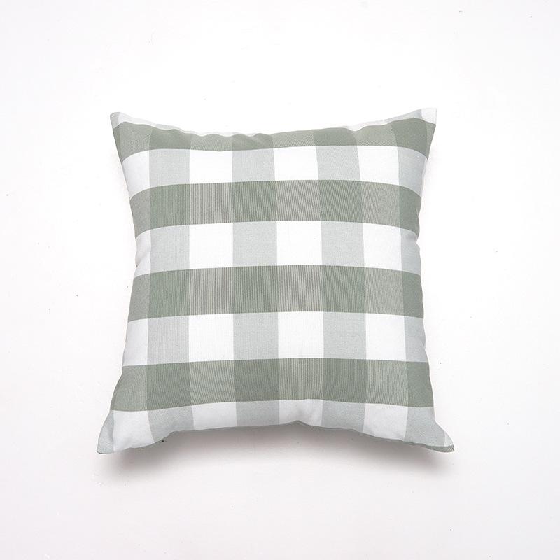 Polyester-cotton Canvas Casual Plaid Striped Bean Green Series Pillowcase Living Room Sofa Splicing Simple Pillowcase