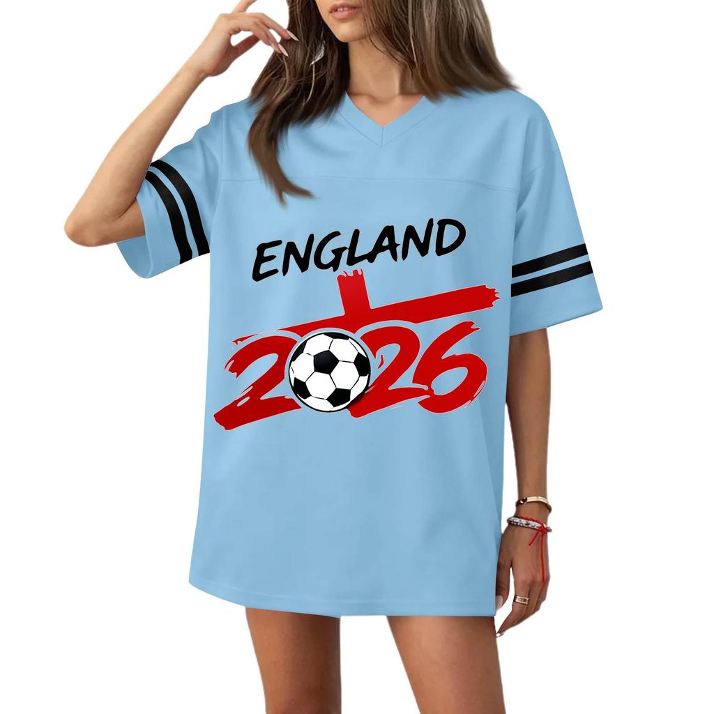 Women Casual V Neck Soccer Flag Print Short Sleeve Top 2026 Football Graphic Relaxed Fit Sports T Shirt Jersey for