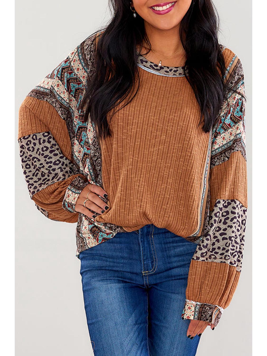 

Женский свитшот с круглым вырезом, в полоску, с цветовыми блоками и рукавами-буфами - Осень/Зима 2025 Extra Large светло-коричневого