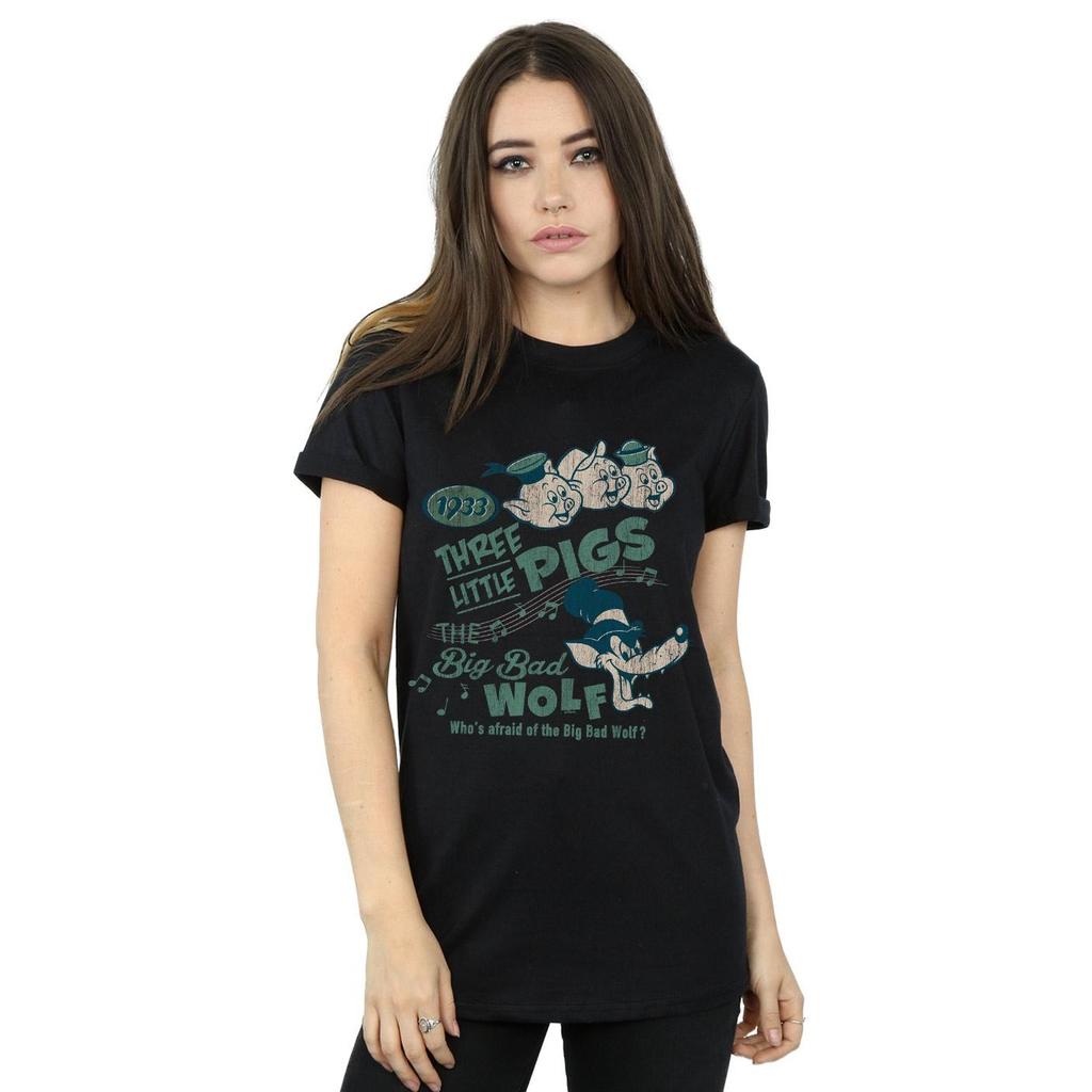 Disney Womens/Ladies Three Little Pigs WhoÂ´s Afraid Of The Big Bad Wolf Cotton Boyfriend T-Shirt