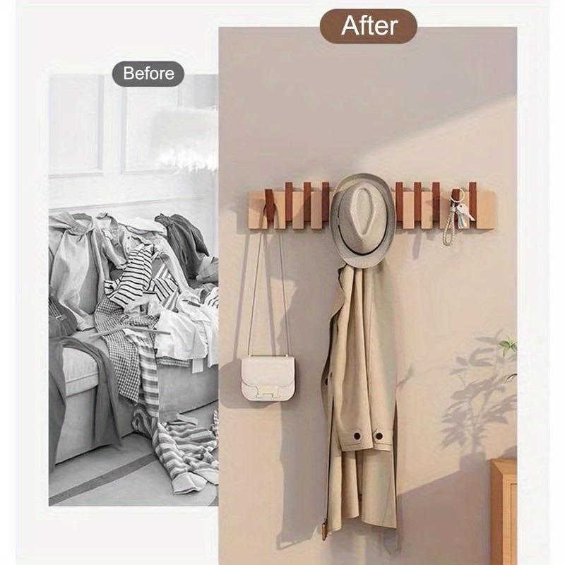 Wandmontierte Garderobe aus Naturholz, Design: Piano-Akkordeon, Walnuss-Finish, Platzsparender Organizer