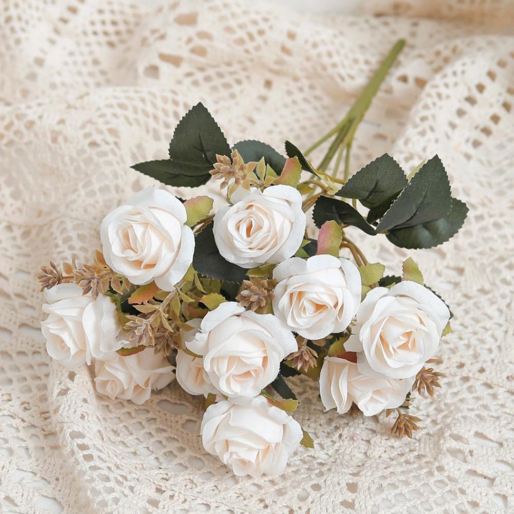 

10 Головок Маленькая Роза Для Вазы Букет Невесты Искусственные Цветы Уличный Дом В помещении Стол Свадебное Украшение Цветочные Композиции белый