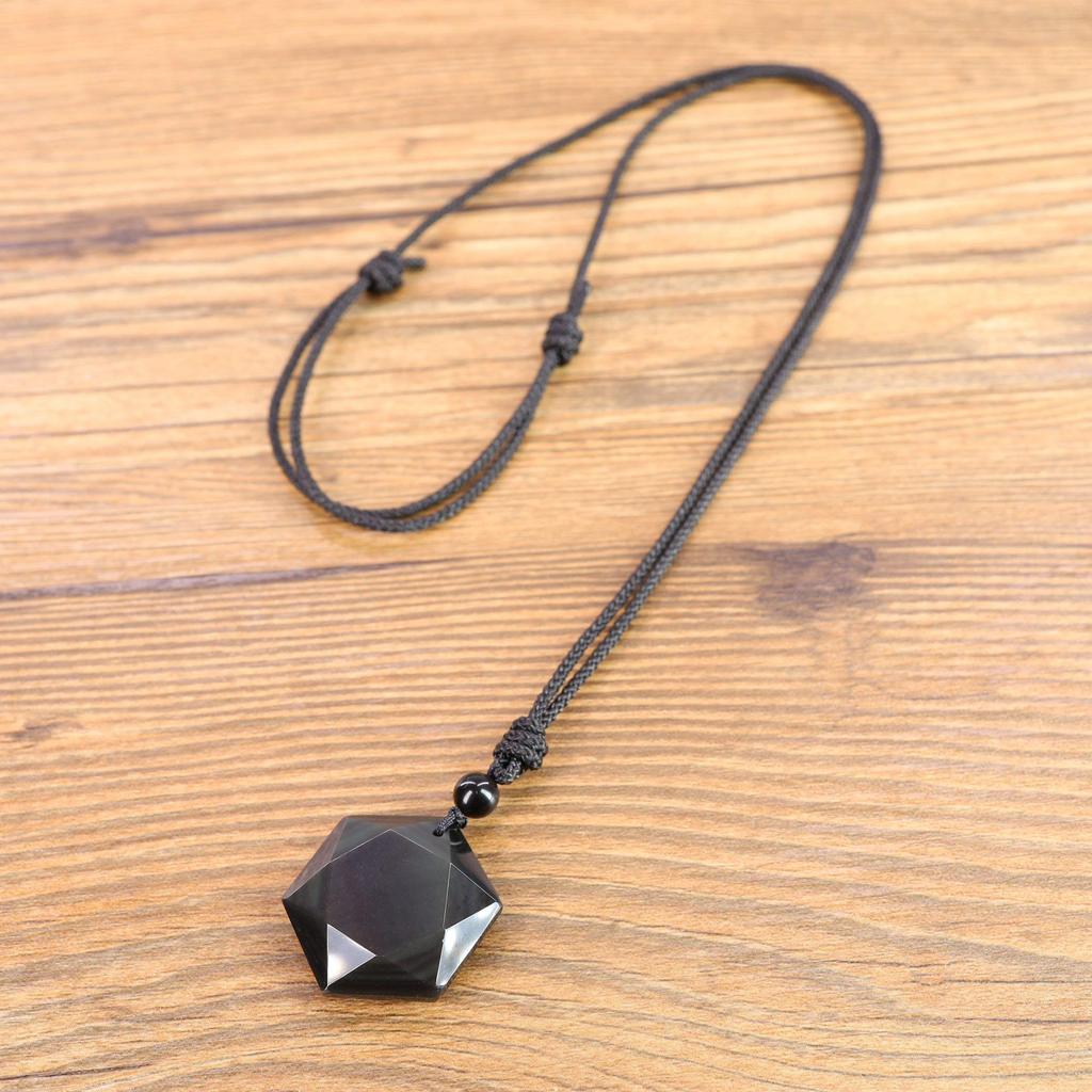 Hexagramm Obsidian erhöht den Schutz Amulett Kraftstein Länge verstellbar [Coai] Amulett, Kraft, Anhänger, Herren, Damen,