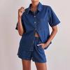 Europäischer und amerikanischer Stil 2026 Sommer neu gewaschen Retro einfarbiges kurzärmeliges Hemd Shorts Denim Anzug Damen