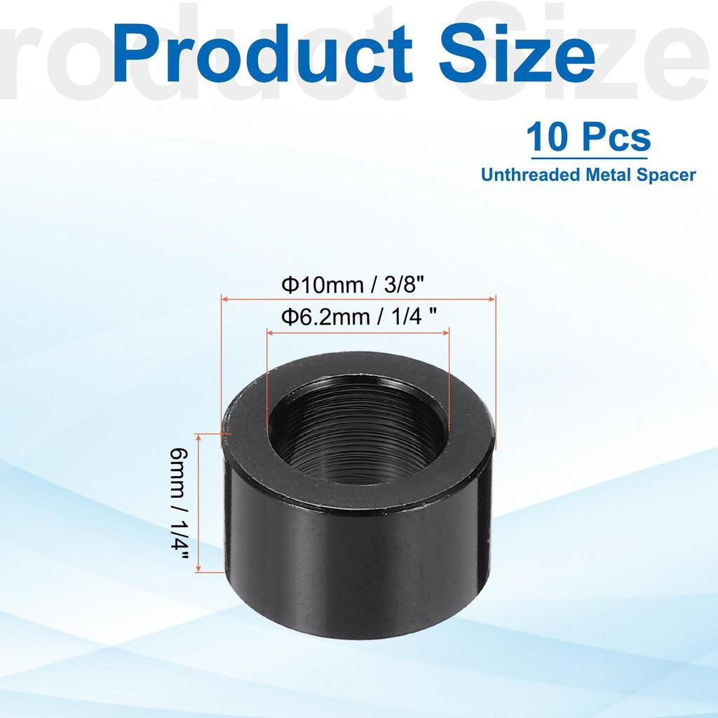 PATIKIL 10pcs Spacers Aluminum M6 Metal Spacers 6.2mm Inner Diameter X 10mm Outside Diameter