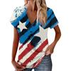 Women's New Button V Neck Fashion Print Short Sleeve Vintage Print T-Shirt Tops Casual Tops Loose T-Shirt Pullover Casual Loose Print Tops