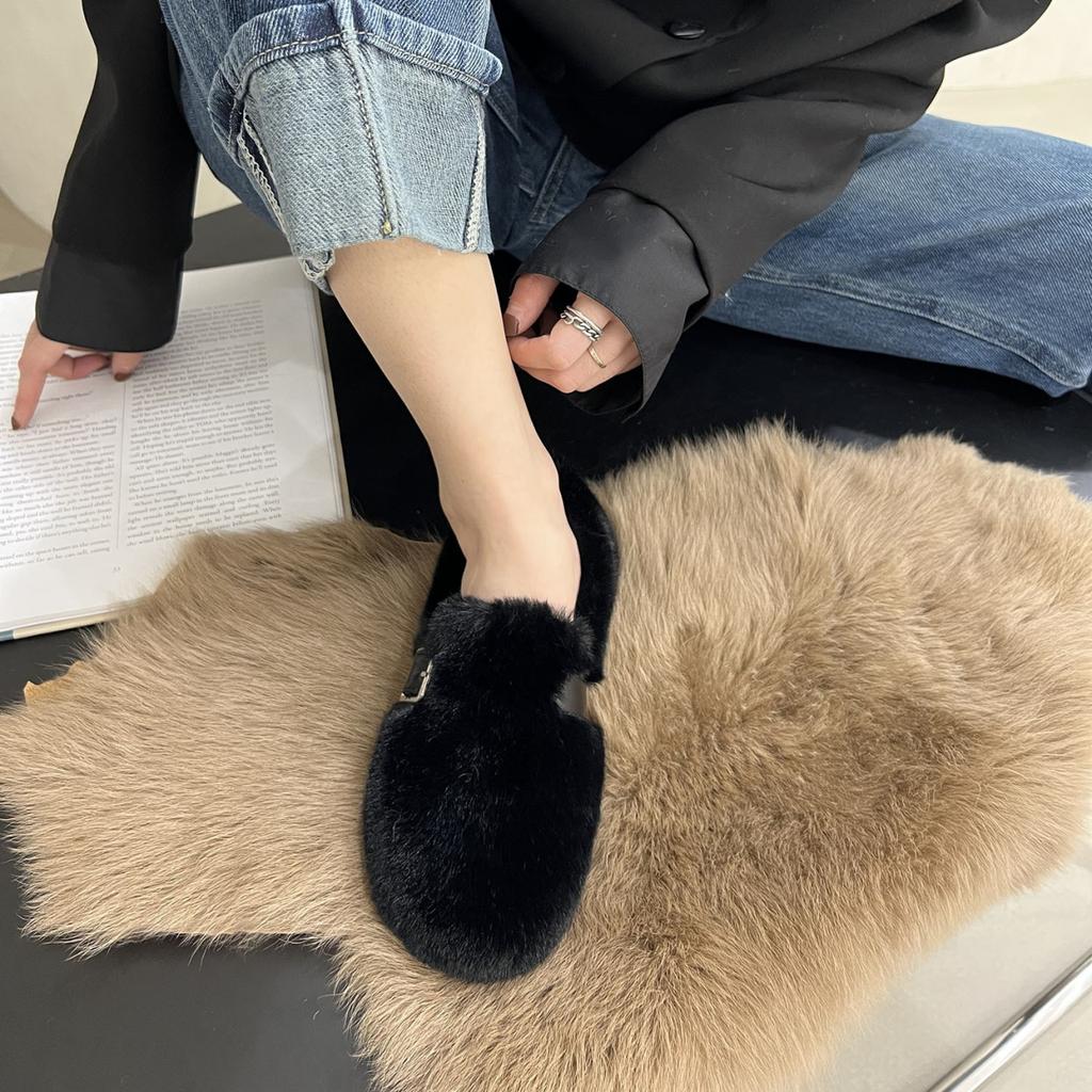 Fashion Round Toe Lamb Fur Shoes Woman 35-40 Big Size Furry Mocasines Warm Winter Shoes Female Lambwool Slip on Loafers Curly Fur Flats