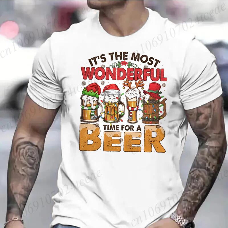 Men s T-shirt It s The Most Wonderful Time for A Beer Christmas T-shirt Funny Print T Shirt Beer Drinking Lover T-shirt Male Tee S разноцветный