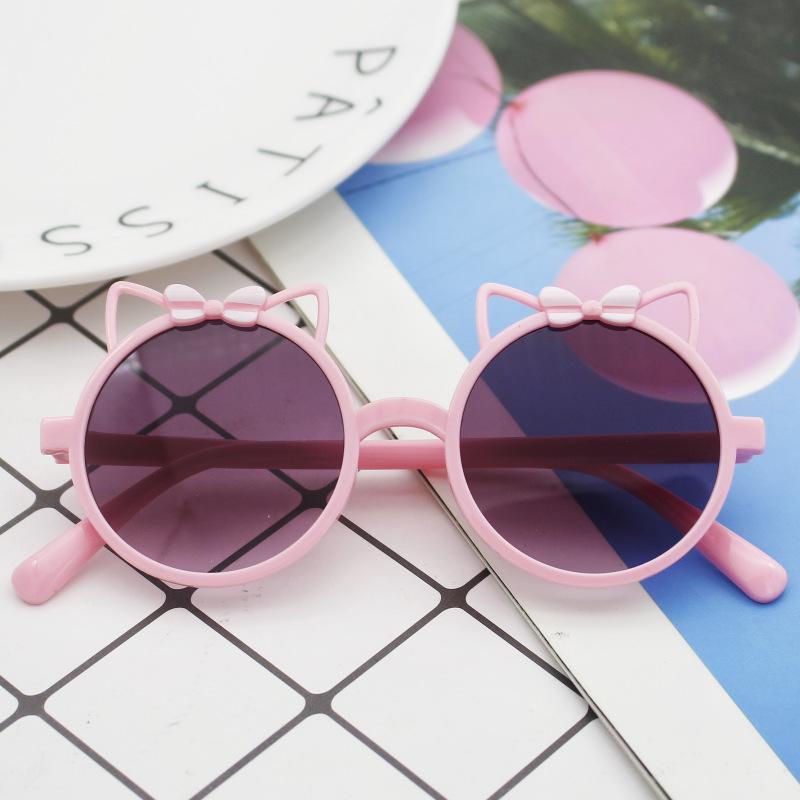 Children'S Sunglasses Uv-Proof Baby Sunglasses Kitten Ear Shape Round Frame Cute Children'S Glasses