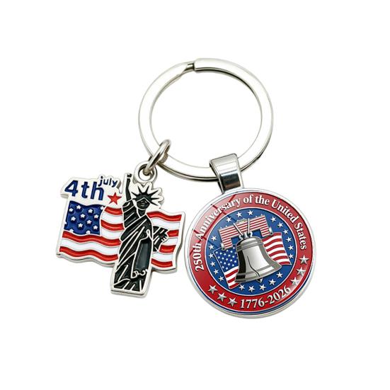 Pendentif Porte-clés, Porte-clés Double Pendentif Combiné, Porte-clés pour le 250e Anniversaire de la Fondation des États-Unis avec Anneau Métallique Épaissi