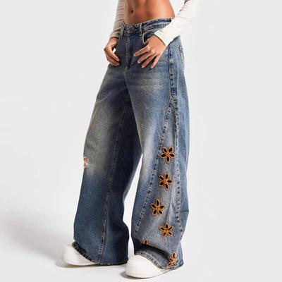Damen Jeans mit hoher Taille und gewaschener Optik, modische, vielseitige Hose mit geradem Bein
