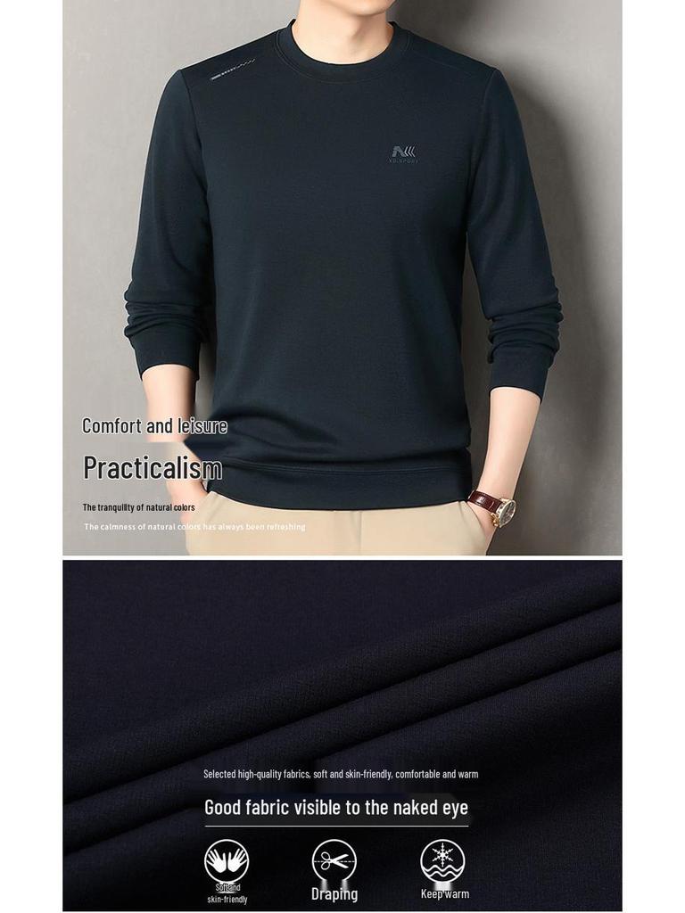 Men's Fleece-Lined Long Sleeve Wool Sweater - Casual Loose Fit, Autumn/Winter Style