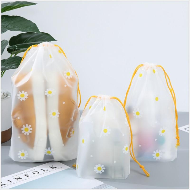 5pcs Waterproof Daisy Storage Bag with Drawcord Cuffs  Large Capacity Clothes Shoes Organizer Portable Towel Makeup Toiletry Bags