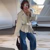 Lapel Tied Windbreaker Jacket Women's Commute Long Sleeve A-line Style Elegant Jacket Fashion Streetwear 2025 Autumn