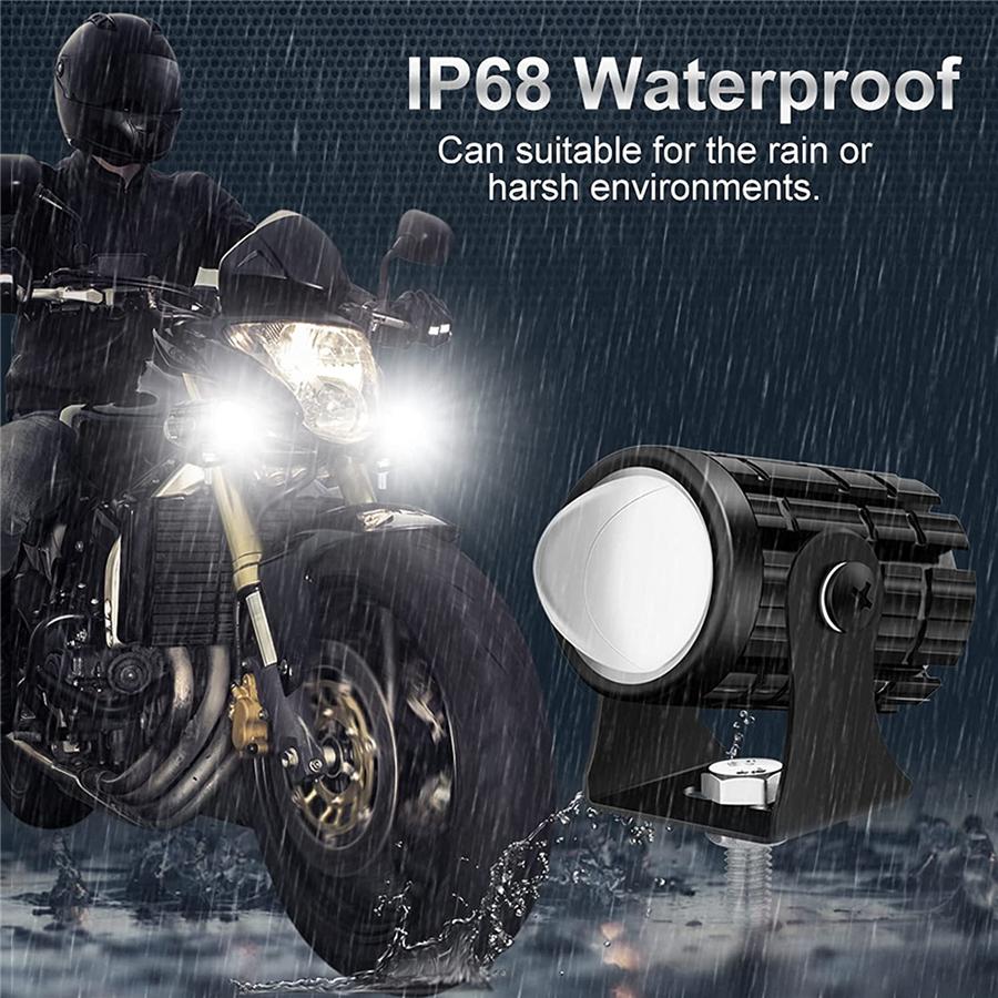 2Pcs Universal Motorcycle LED Headlight Projector Lens Dual Color ATV Scooter Dr
