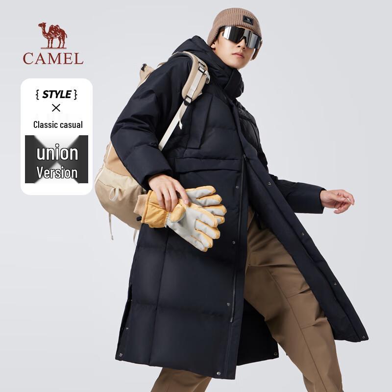 CAMEL Unisex Long Hooded Duck Down Jacket M