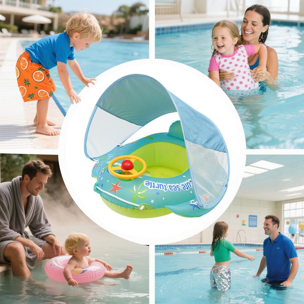 Baby Floating Swimming Ring With Sunshade Canopy Inflatable Floating Row Kids Summer Swimming Pool Circles Bathing Infant Rings