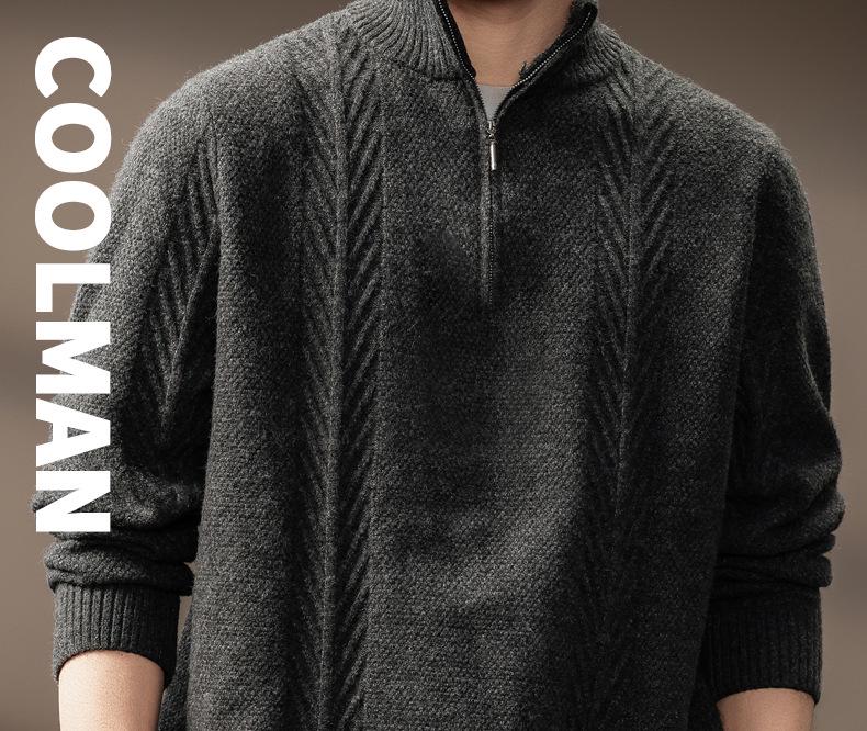 Men's High-End Half-Zip Stand Collar Sweater - Thickened Knit Jacket for Autumn/Winter