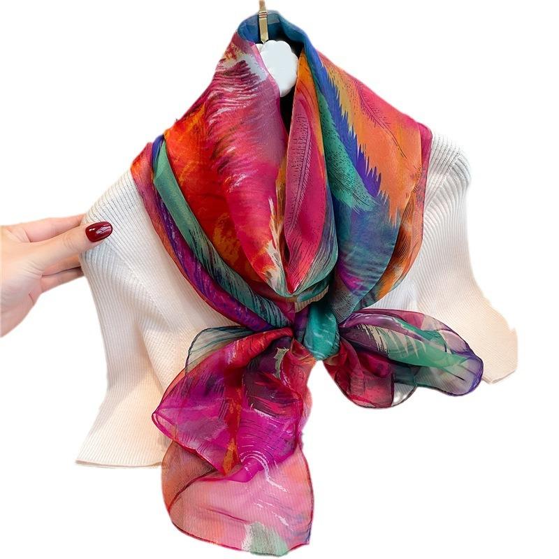 Yourou Yarn Scarf Women's Large Size Fashion Color Temperament Simulation Silk Large Shawl Commuter Sun Protection Light Luxury Silk Scarf