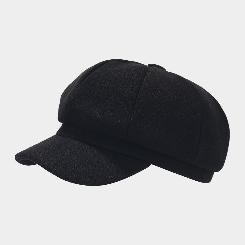 Women's Autumn & Winter British-Style Versatile Wool Beret Visor Hat - Face-Slimming Warm Octagonal Hat, Large Head Newsboy Cap