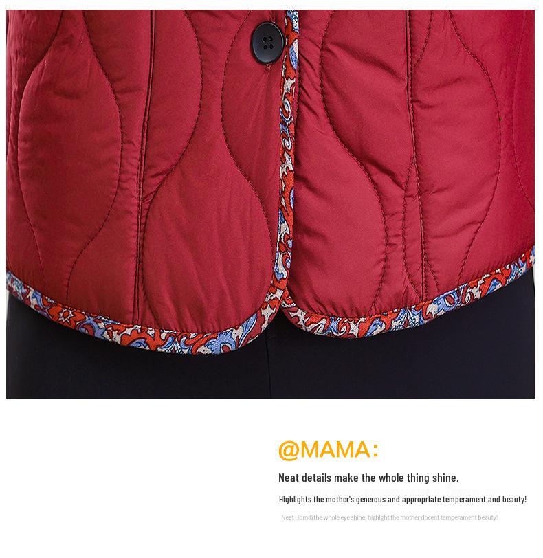 Chic Autumn/Winter Cotton Jacket with Fleece for Middle-Aged and Elderly Women, Warm Short Coat