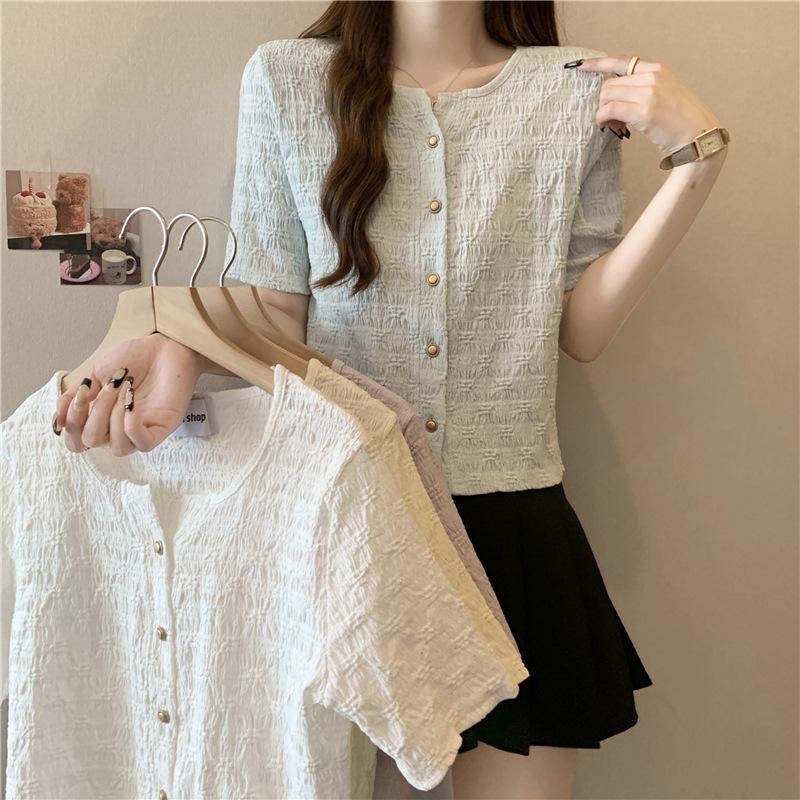 

Women s Round-Neck Short-Sleeve Shirt - Korean Design (Summer 2024) L синій